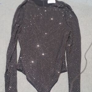 Meshki Black Long Sleeve Bodysuit with Silver Accents